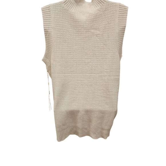 NWT Cyrus L large sweater vest high neck white old money knit textured preppy - Picture 3 of 8